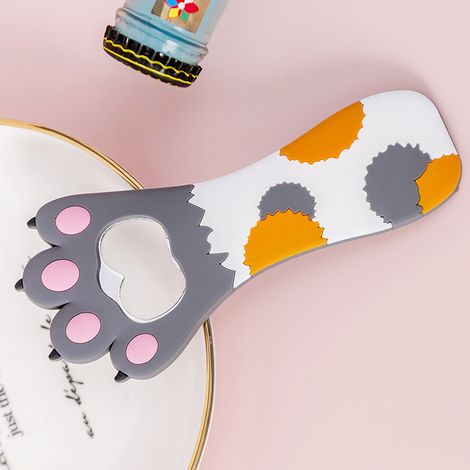 Ouvre-bouteille Patte de Chat Multifonction Mignon Dessin Animé Couleurs Vives Silicone avec Aimant pour Frigo Maison Gris à Pois