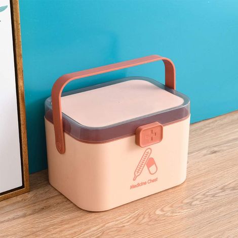 Boîte à médicaments à domicile trousse de premiers soins en plastique trousse de premiers soins Portable boîte à médicaments pliable multicouche rose (1/3)