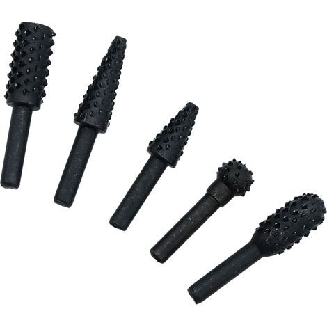 5-teiliges Set Rotationsfeilen aus hochkohlenstoffhaltigem Stahl mit 1/4-Zoll-Schaft für die Holzbearbeitung, schwarz (1/5)