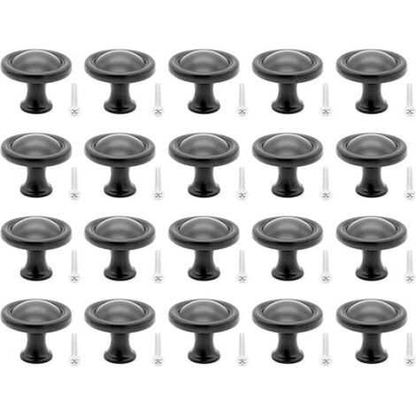 Lot de 20 boutons de tiroir, alliage d'aluminium, finition noir, poignées pour placards et cuisine (1/5)