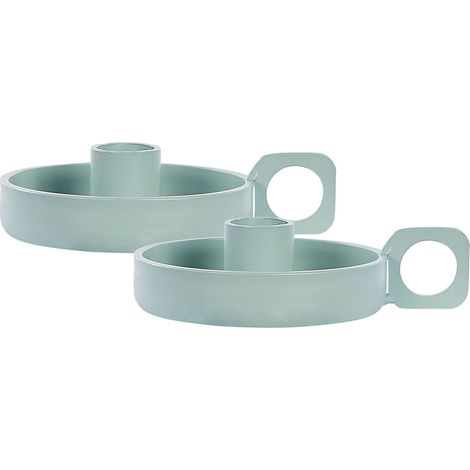 Set of 2 Candle Holders CHORIO Metal 4 cm Mint Green