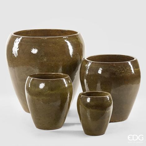 EDG Vaso Glaze Bombato Olive H 68
