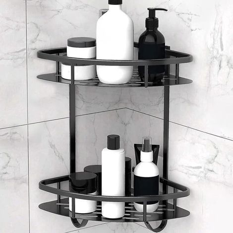Duschablage ohne Bohren, Duschgelhalter aus Aluminiumlegierung für Badezimmer, Aufbewahrung und Organisation (2 Ebenen, schwarz) (1/5)