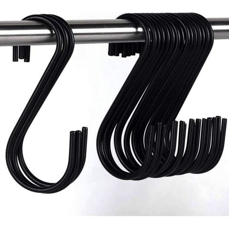 20 ganchos en forma de S de acero inoxidable, ganchos metálicos en forma de S para cocina, baño y dormitorio (negro)