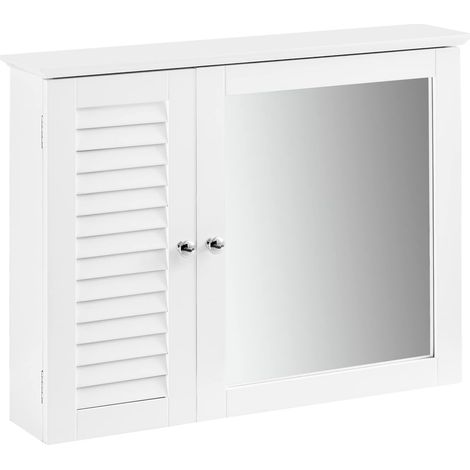 SoBuy BZR55-W Spiegelschrank mit Lamellentür Hängeschrank mit Spiegeltür Wandschrank Badschrank Spiegel Wandspiegel Badspiegel weiß BHT ca: 65x49x15cm (1/5)
