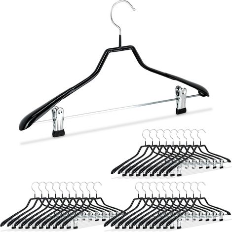 30 x Klammerbügel, Kleiderbügel für Kostüme, gummiert, aus Metall, rutschfest, platzsparend, 42 cm breit, schwarz