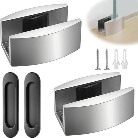 Sliding Glass Door Guide, 2 Door Handles Without Drilling. 2 Pieces Stainless Steel Floor Guide,Sliding Glass Door Guide for Frameless Glass Sliding Doors (1/5)