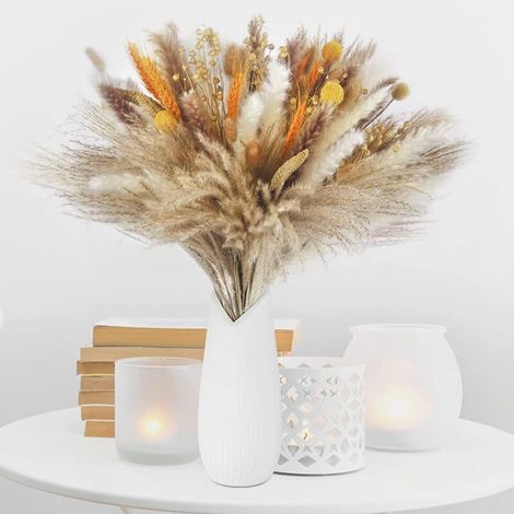 100pcs Pampa Séchée Naturelle Décoration Fleur Séché Bouquet Séché d'herbe de Pampa Boho Arrangement Mariage Chambre Anniversaire