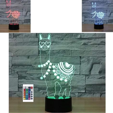 3D-Nachtlicht Alpaka - Fernbedienung, 16 Farben LED Acryl - Kinderlampe
