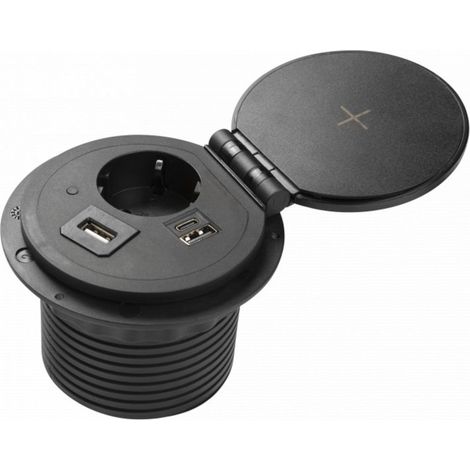 GTV Tischsteckdose mit Induktionsladefunktion und USB Schwarz (1/5)