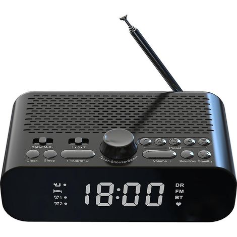 Digitales DAB/FM-Radiowecker-Nachttischgerät mit Bluetooth-Streaming-Funktion, großem LED-Display, zwei Alarmen und langer Akkulaufzeit