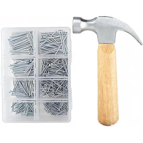 Assortiment de 560 petits clous pour accrocher des photos, pour le bricolage, le travail du bois, la construction, les réparations, arrache-clous et marteau de conduite (1/5)