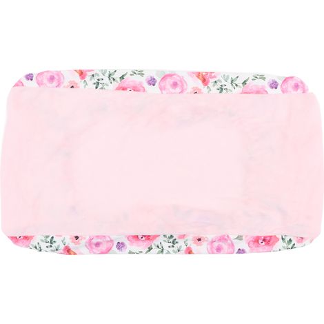 Housse de matelas à langer imprimé floral rouge rose, rose peluche, douce et hypoallergénique, amovible, pour bébé et nourrisson. (1/5)