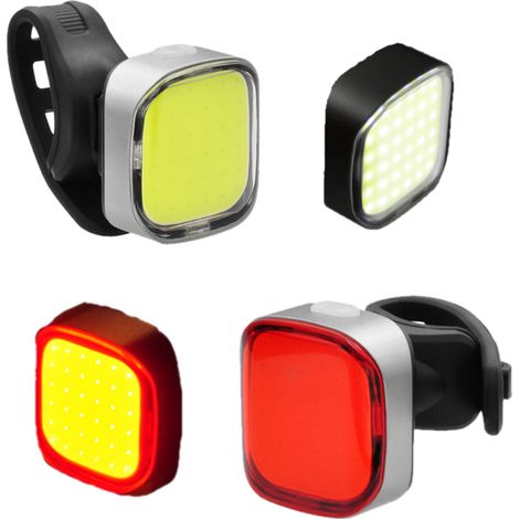 Set di luci per bicicletta a LED COB 2K, anteriori e posteriori, ricaricabili tramite USB. (1/5)
