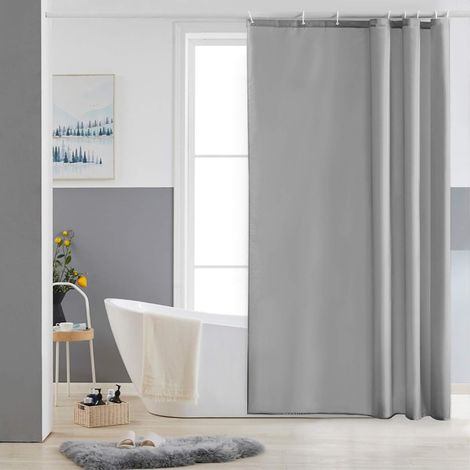 c Petit Rideau de Douche Gris Tissu Imperméable Lavable avec 8 Crochets Textile en Polyester Anti Moisissure Rideau Douche 120x180cm pour Salle de Bain (1/5)