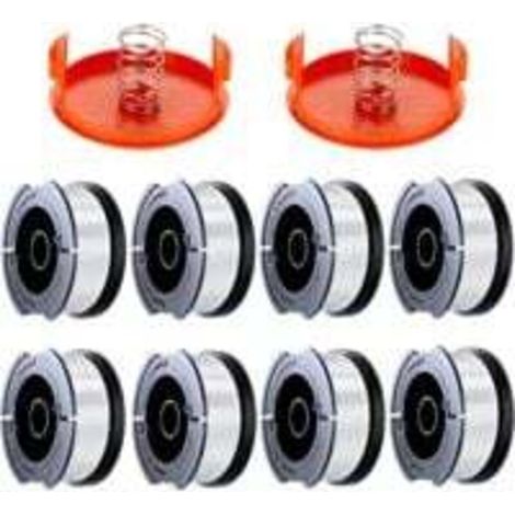 8 Pack Bobine Fil Coupe Bordure Compatible avec Black et Decker Coupe Bordures, A6481 A6485 1.65mm Bobine de Fil Debroussailleuse(8 Fil Coupe Bordure,2 Couvercle,2 Ressort)