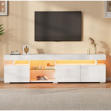 Mobile TV 180x35x45 cm bianco in pannelli di particelle con finitura lucida, LED e 3 ante (1/5)