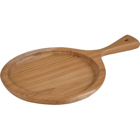 Planche à découper ronde 18 cm en bois de teck avec manche – EKIA (1/5)