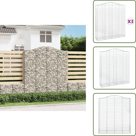 Paniers à gabions arqués 3 pcs 200x50x220/240 cm Fer galvanisé - Panier À Gabions - Mur De Gabion - Clôture Végétale - Décoration Jardin - Barrière Jardin (1/5)