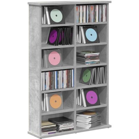 Meuble CD en Bois d'Ingénierie, Style Béton Gris, Rangement pour CD et DVD, 60 x 17 x 92 cm (1/5)