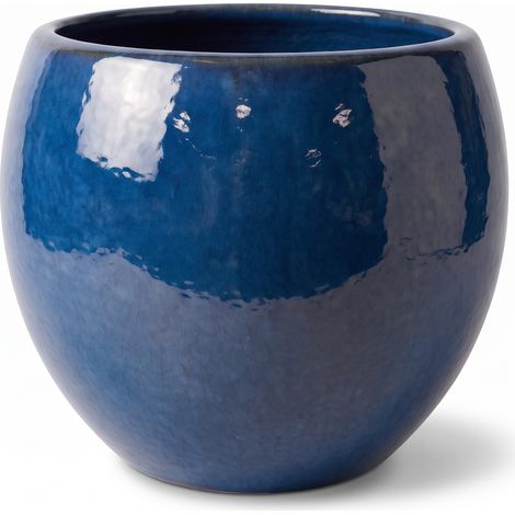 Pot grande taille d'extérieur MOZART 43x35cm bleu azur, fait main en terre cuite émaillée, résistant au gel