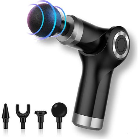 Pistolet de Massage Musculaire - 4 Têtes de Massage - 4 Niveaux de Vitesses - Masseur & Relaxation - Pivotable 90° - Sans Fil
