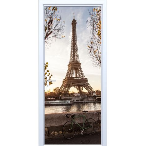 Adesivo per porta in tessuto con bicicletta alla Torre Eiffel 497PD
