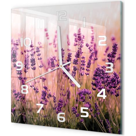 Horloge Murale Carrée pour Salon Verre Trempé Silencieuse Décoration Moderne Lavande 30x30 cm (1/5)