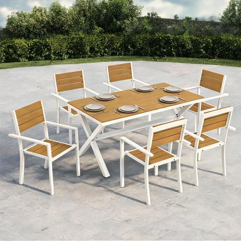 Salon de jardin teak en aluminium Kunstholz 160 x 86 x 72 cm (1/5)