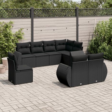 8-tlg. Garten-Sofagarnitur mit Kissen Schwarz Poly Rattan (1/3)