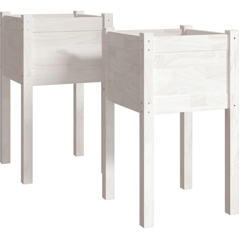 Macetero elevado bandeja plantas flores jardín exterior terrazas juego de 2 40 x 40 x 70 cm madera de pino blanco 020038898