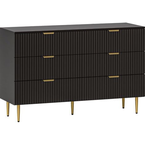 Commode 6 tiroirs commode chambre meuble de rangement moderne avec poignées et pieds dorés, 120 x 40 x 76,5 cm, noir (1/5)
