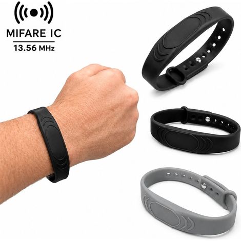 Bracciale Mifare IC 13,56 MHz Regolabile in Silicone per Serrature Smart e Controllo Accessi  Grigio