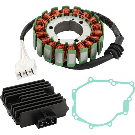 Kit de réparation pour système de charge YAMAHA FZ6, FZ6R, XJ6 (3 pièces) : bobine, redresseur et tampon papier inclus. Compatible avec les modèles 2009-2017. (1/4)