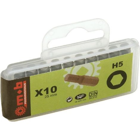 Boîte de 10 embouts 6 pans 1/4" – Acier Silicium S2 – Haute résistance à l'usure – MOB (1/2)