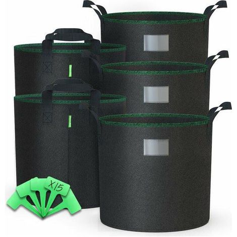 Lot De 5 Sacs De Plantation Non Tisse 65l Avec Poignee Noir (1/2)