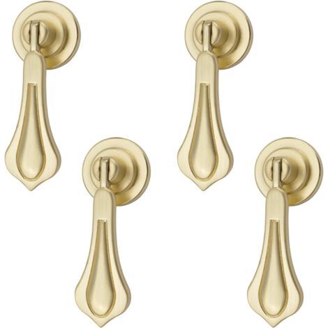 Sollbry Lot de 4 poignées d'armoire en forme de goutte d'eau en alliage de zinc brossé massif avec vis de montage pour armoires, tiroirs, portes, meubles décoratifs (forme de feuilles sculptées en (1/4)