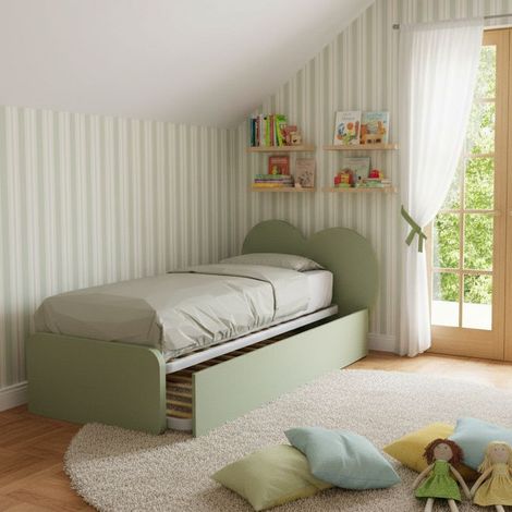 Letto singolo a cuore "Cupidor" con secondo letto estraibile - Salvia