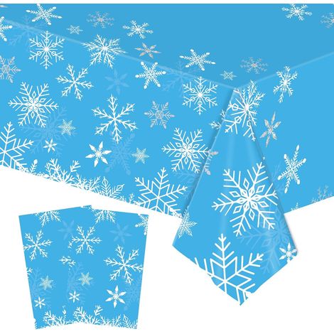2 Pièces Noël Nappe Plastique Rectangulaire Anti Tache,137274cm Flocon de Neige Bleu Nappe de Table Rectangulaire Imperméables Lavable Extensible,pour Décoration Table,Anniversaire,Noël Fête (1/5)