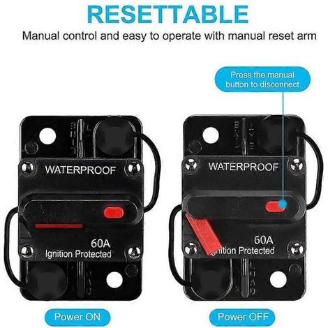 Waterproof Circuit Breaker,With Manual Reset,12V-48V DC,60A,for Car-- (1/5)