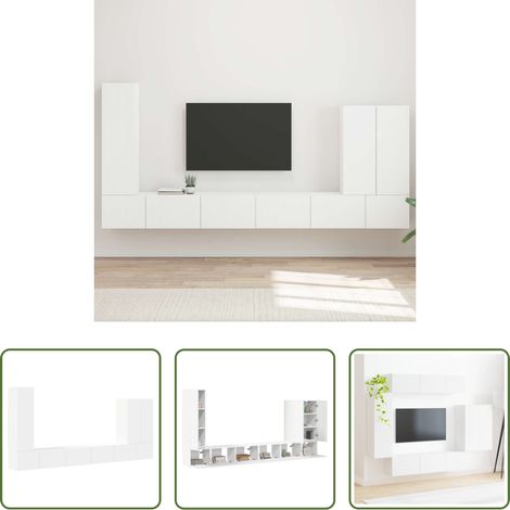 vidaXL TV-Regal - TV-Wandregal-Set Wandmontiert 6 pcs Weiß (1/5)