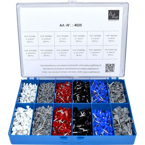 Vogt Verbindungstechnik 4025 Aderendhülsen-Sortiment 0.5 mm², 4 mm² Teilisoliert Weiß, Grau, Rot, Sc