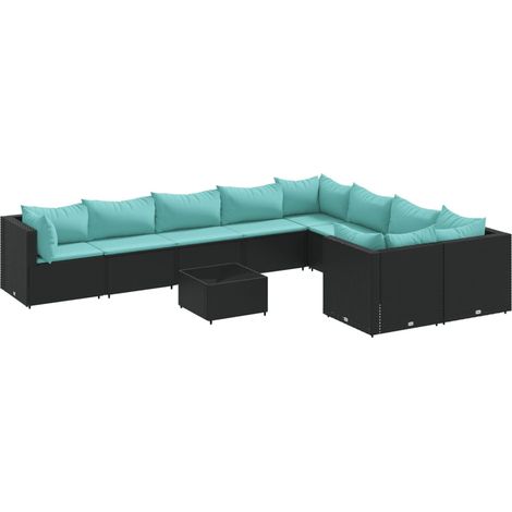 Set Divani da Giardino 10pz con Cuscini in Polyrattan Nero vidaXL (1/5)