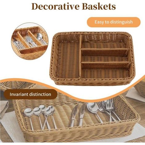 Panier à Couverts en Rotin Panier à Couverts Couverts de Rangement Panier à Baguettes Tiroir de Bureau en Rotin (1/5)