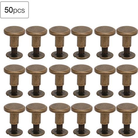 50 Rivets en cuivre pur 8mm tête plate pour reliure carnet, kit de vis en laiton pour bracelet en cuir, bronze (1/5)
