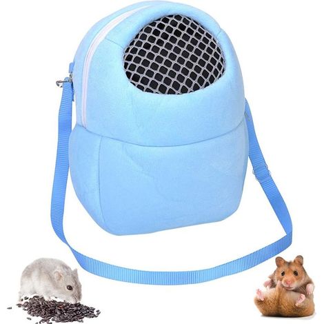 QAZQA Transporteur de Hamster, Transporteur d'animaux, Sac Transport Lapin Hamster, avec Bandoulière, pour Petits Animaux de Compagnie Planeur de Sucre écureuil ,27x22cm(Bleu) (1/4)