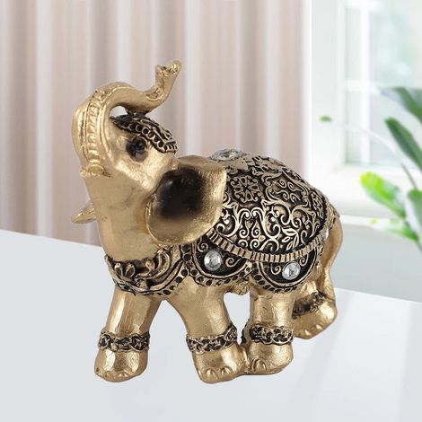 Statue d'éléphant résine dorée porte-bonheur décor TV entrée maison pour fortune et décoration multiple (1/5)