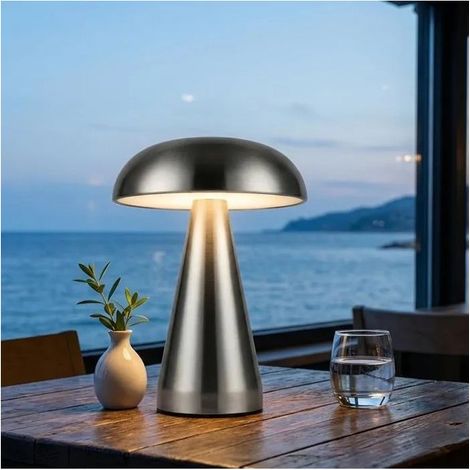 Lampe de table à champignons LED portable,Lumière de nuit de bureau sans fil avec 3 couleurs et contrôle de luminosité,Petites lampe (1/5)