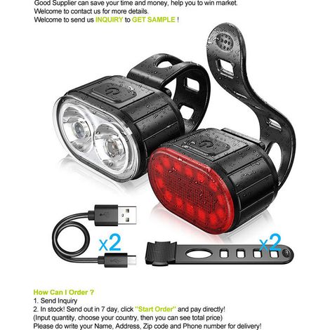 Lumiere Velo LED Puissant, eclairage Velo Avant et Arriere, Lampe Avant et feu Arriere Velo etanches Rechargeables USB, Phare Velo LED, Lumiere Velo VTT, Velo de Route et trotinette (1/4)
