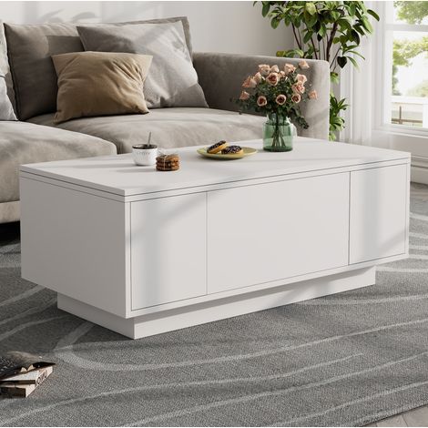 Table basse relevable avec double plateau, rangement dissimulé, 100 x 50 x 43 cm, blanc HAVRYA (1/5)